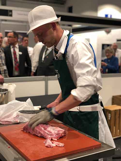 Ira Collier of Dales Traditional Butchers prepares meat products for a place on Team GB